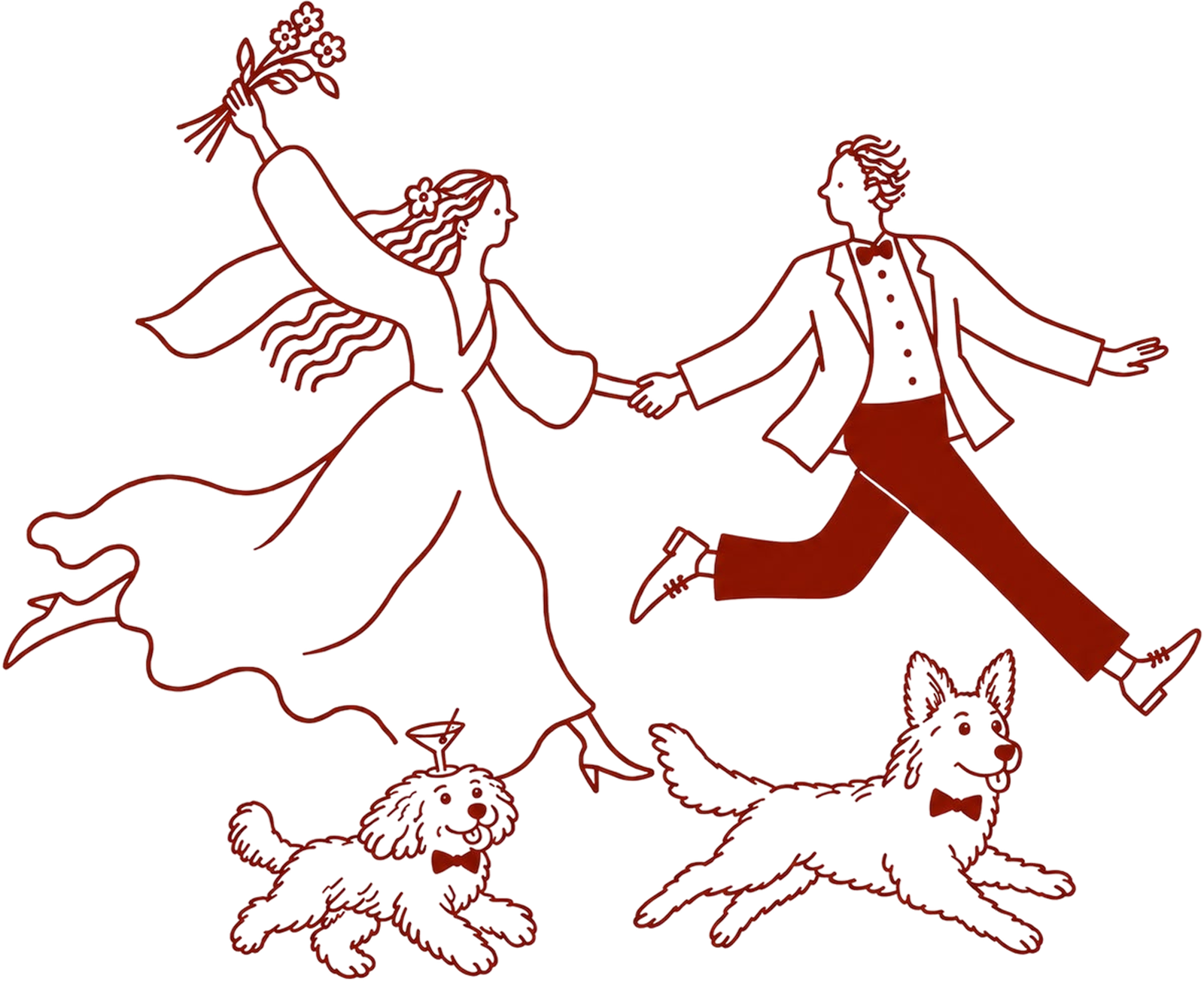 Ilustración de Karen y Cris corriendo con sus dos perros